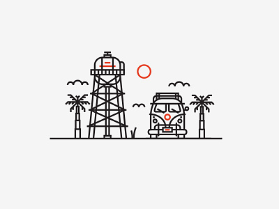 Illustration II illustration jacksonville beach letterpress monoline vw bus water tower