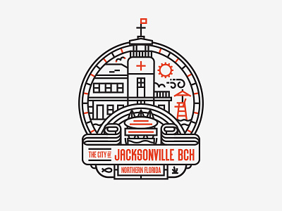 Illustration XIV badge illustration jacksonville beach letterpress monoline wip