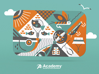 Illustration academy fishing gift card outdoors retail sports