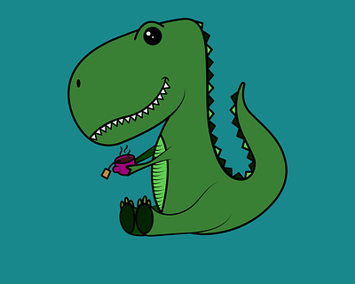 Tea-Rex adobe blue cute design dino dinosour graphic green illustration pink sticker t rex tea vector wacom