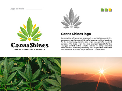 Cannashines logo brand branding brightness cannabis design graphic design green illustration leaves light logo logo design logotype marijuana medical organic proffesional simple logo sun weed