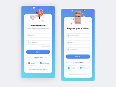 Fancy Sign in/up page account app blue fancy log in mobile app sign in sign up ui ux