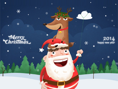 Xmas cloud deer funny happy illustration merry christmas new year night old man winter