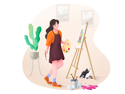 Painting character flat girl illustrator landscape procreate sketch website