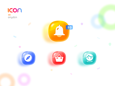 Icon__Candy Colors app candy discovery flat glass gradient gradients icon illustrator message shopping basket sketch users