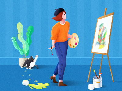 Painter app cat character character design draw flat girl illustrator landscape plant procreate website