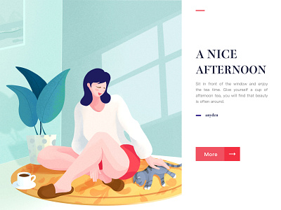 Nice Afternoon cat character flat girl illustrator landscape procreate ui website