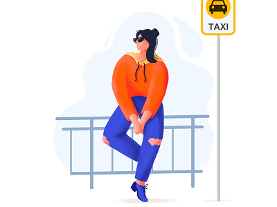 Waitting app flat girl illustrator landscape procreate taxi website