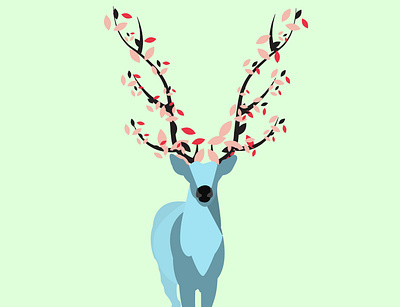 Deer backdrop custom brushes cyan deer design flat illustration leafs pink vector wallpaper