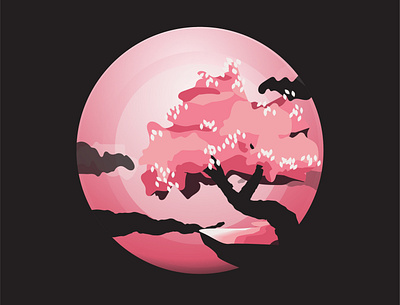 Cherryblossom backdrop blues cherry cherryblossom design flat gradient illustration isometric pink vector