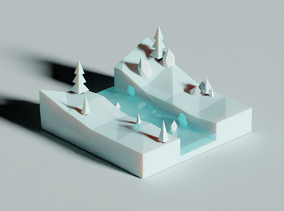 Mini World - Snowy - Low poly 3d backdrop blues design flat gradient illustration lowpoly render