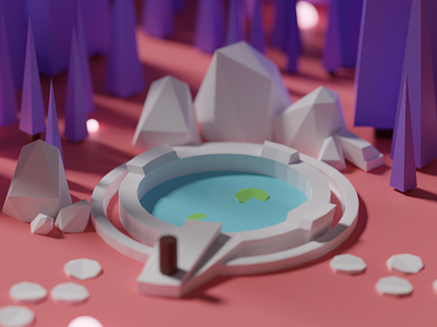 Forest Pool/Well 3D Render