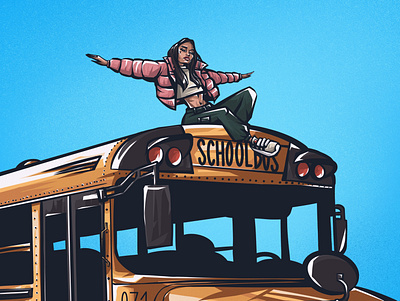 Classic School Bus bus character character animation character design character illustration cover cover art cover design design digital art fashion girl freedom girl illustration illustration school school bus