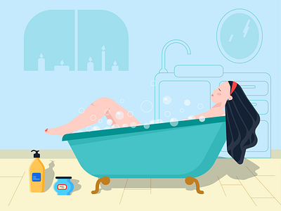 Taking bath bath bathroom brunette girl illustration relax shampoo vector