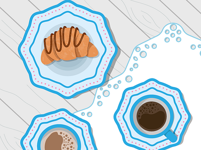 breakfast adobe illustrator blue breakfast coffe croissant illustration milk white