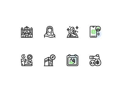 Islamic Icon Set | Line Style app black branding design flat graphic design icon illustration islamic logo minimal outline ui vector web website