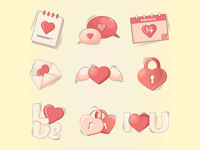 Valentine's Icons art digital draw envelope graphic design icon icons illustration lock love lovers valentine vector wings