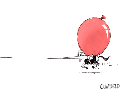 Balloon Jousting hand drawn illustration jousting new yorker cartoon