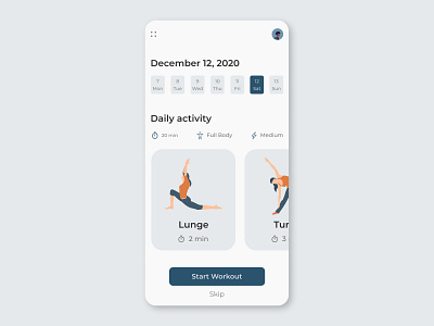Workout of the Day 062 62 activity app application blue challenge daily dailyui day design exercise fitness interface mobile shedule ui ux workout
