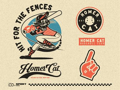 Sport Series experiment 1 - Homer Cat Baseball team branding cartoon character concept design flat illustration illustrator vector vintage