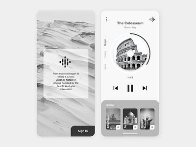 PastCast - Listen to history and events app design interface design ui ux