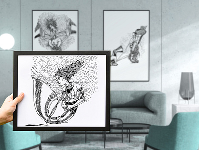 Wall Decor air art paper artist blackandwhite creative drawing illustration illustration art ink ink art inkscape interior interior design line art loudspeaker noise pollution photo frame vector illustration wall decor wind