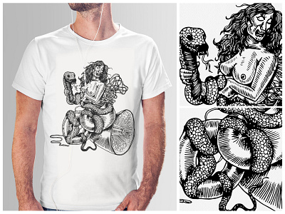 make your own Tshirt art fight illustration ink loud speak noise pollution sanke tshirt art tshirtdesign woman