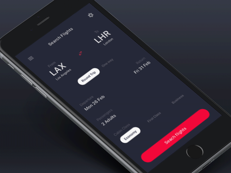 Flight Booking Animation - Concept animation app debut flight interface mobile origami simple ticket transition ui