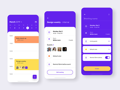 Meeting Scheduler app colorful design interface meeting mobile planner reserve room ui ux