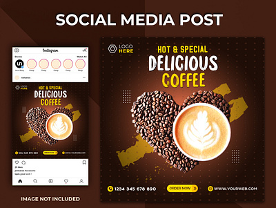 Social Media Post template For coffee app branding coffee food instagram post template social media post social media post template social stories post