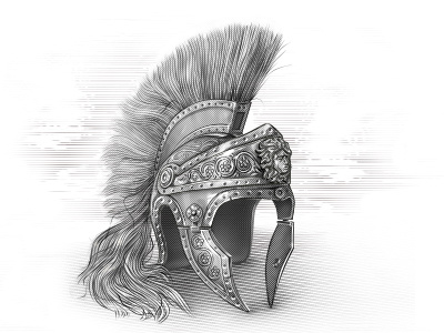 Praetorian Helmet design engraving illustration photoshop