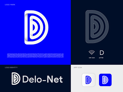 D Letter + Wifi 'Delonet' Logo | Network connection Logo concept brand branding clean connect connection connections d logo identity internet internet marketing letter d logo design logo designer minimal modern logo router signal wifi wireless