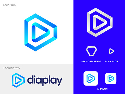 Diamond Shape + Player Logo Concept abstract app icon brand identity branding clean clean ui design diamond gradient icon jewellery jewelry logo logotype minimal modern play ring simple vector