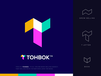 TOHBOK | Brand Identity design agency book book logo book shop book store brand design brand identity colorful corporate logo development falt marketing minimal online shop real estate logo selling shopify t letter t logo typography