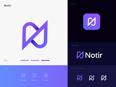 (N+Thunder) branding logo for Notir, Modern Minimal logo design arrow bolt brand brand identity branding gradient icon iconography identity letter mark monogram letter n letter n logo letters logo minimal modern logo power simple thunder typography