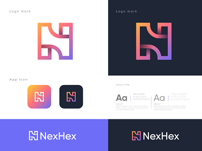 Nexhex brand logo design app icon logo brand design brand identiy branding cool colors colorful creative eyecatching h letter h logo lettermark logo and branding logo desgin logo design branding logotype modern branding modern logo modern logo design 2021 trends n letter n logo nh logo