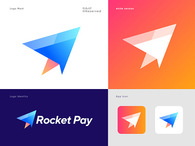 Rocket Pay - Fast Payment Method Logo Design Concept 🚀 abstract colorful logo app icon technology b r a n d i d e n t i t y branding cards bank app pay money credit card creditcard banking flat minimal logo funds crypto payment gradient concept logomark growing spaceship star launch illustration symbol logo letter fly space rocket logo logodesign logos logo logomark modern payment paper plane pay checkout wallet pay payment fast rocket vector typography icon