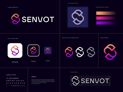 "SENVOT" Branding Design Concept | Brand Identity | Guidelines a p p i c o n brand identity brand mark branding creative logo gradient logo guidelines letter logo logo logo branding design logo design logo presentation minimalist modern s letter mark logo saas logo simple logo startup logo tech logo vector illustration