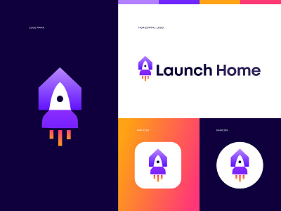 Launch Home - Logo design | Rocket logo | home logo | app logo abstract unique modern logo aerolite rockets logo app logo mark simple brand identity design branding branding and identity design business company logo creative brand logo flat illustration vector home house logo illustrator minimal design logo design logotype logomark logos modern logo plane flying flight air logo rocketship rocket launch space logo spaceship startup website logo ui ux icon