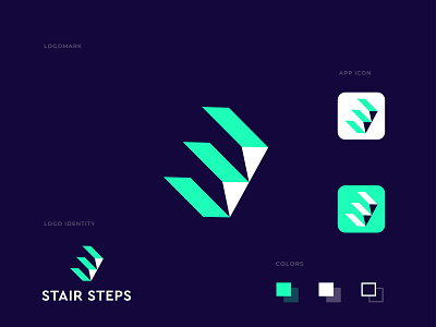 Stair Steps Logo design concept brand design brand identity branding business corporate finance money up green geometric goal rise success grow icon symbol mark identity ladder stairway logo logo design modern logo negative space logo real estate logo stair startup steps