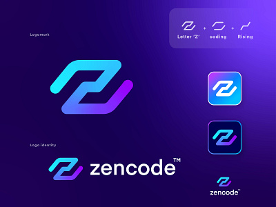 Zencode - tech company - logo design blockchain brackets coding colorful crypto developer fintech it letter mark monogram letter z logo design modern network nft programming software startup logo tech company tech technology technology icons