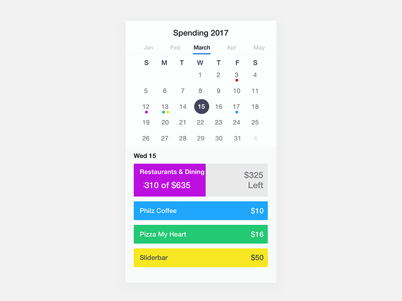 Calendar | Finance mobile design personal finance product design