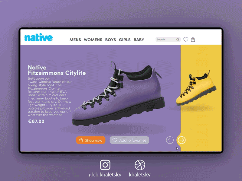 Main screen redesign for Native shoes aftereffects animation design figma first shot firstshot hello dribbble minimal motion photoshop portfolio redesign ui uiux user experience userinterface ux webdesign