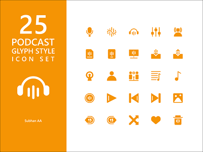 PODCAST ICON SET (GLYPH) broadcast app iconset music player podcast uidesign