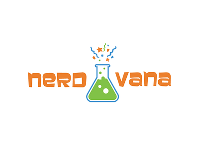 Nerdvana logo concept 2 beaker chemistry nerd party science scientist slime