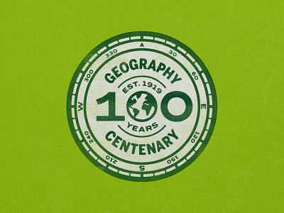 100 Years Young badge centenary centennial circle compass distressed earth eroded geography green logo print prints stamp texture vintage world