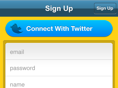 Sign Up blue gold helvetica neue iphone mobile