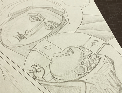 Virgin and Child icon sketch drawing icon illustration pencil
