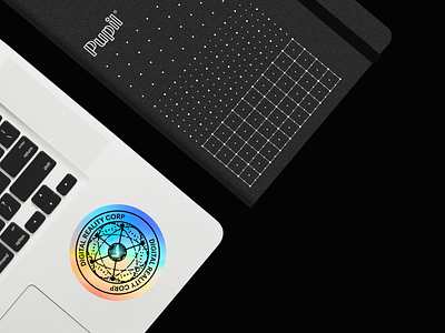 Pupil swag: holographic sticker and notebook brand design branding design graphic design holographic logo sticker swag tech