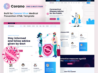 Corano Coronavirus Awareness Medical HTML Template clinic corona corona virus prevention coronavirus covid covid 19 covid 19 advises doctors hospital medical medical advises medical care ncov 2019 responsive web design